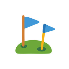 A flag planted in the ground representing a golf hole, commonly seen on golf courses.