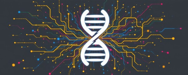 simplified dna icon with broken or interrupted helix, conceptual science symbol
