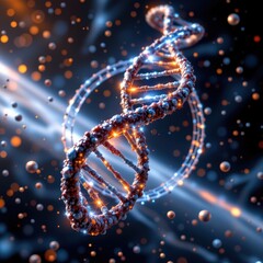 dna model rotating in zero gravity space with glowing edge highlights