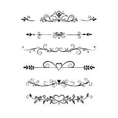 Text dividers. Vector typographic line divider set, retro book ornate bumpers, vintage text separators
