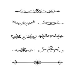 Obraz premium Classic line separators. Flourishes decorative dividers, book embellishment decoration ornaments, vintage vector text calligraphic boarders. text dividers doodle set. Wedding decorative elements. 