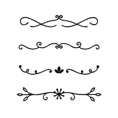 Obraz premium text dividers doodle set. Wedding decorative elements. Divider ornament, borders, floral, vintage line separators. Hand drawn vector illustration isolated on white background. Set page dividers. 