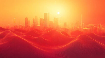 Futuristic Cityscape Emerging from Fiery Desert Sands