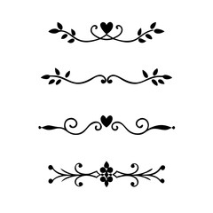 text dividers doodle set. Wedding decorative elements. Divider ornament, borders, floral, vintage line separators. Hand drawn vector illustration isolated on white background. Set page dividers.
