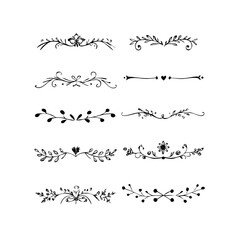 text dividers doodle set. Wedding decorative elements. Divider ornament, borders, floral, vintage line separators. Hand drawn vector illustration isolated on white background. Set page dividers.

