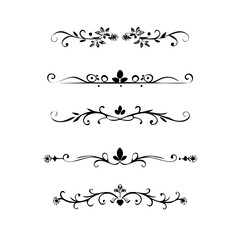 text dividers doodle set. Wedding decorative elements. Divider ornament, borders, floral, vintage line separators. Hand drawn vector illustration isolated on white background. Set page dividers.
