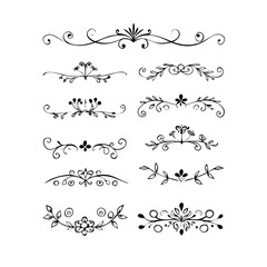 text dividers doodle set. Wedding decorative elements. Divider ornament, borders, floral, vintage line separators. Hand drawn vector illustration isolated on white background. Set page dividers.
