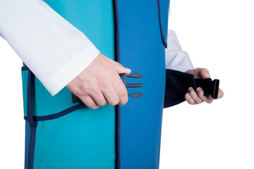 X-ray protective apron. Doctor's back. On white background