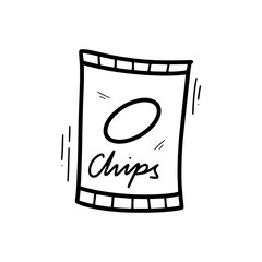 Hand Drawn Chips Bag Illustration. Doodle Vector. Isolated on White Background - EPS 10 Vector