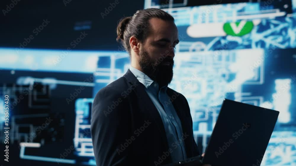 Poster general business manager analyzes new ai neural networks for machine learning, programming, coding d