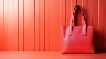 This image features a stylish red tote bag against a vibrant red backdrop, emphasizing the texture and color contrasts to highlight modern fashion accessories uniquely.