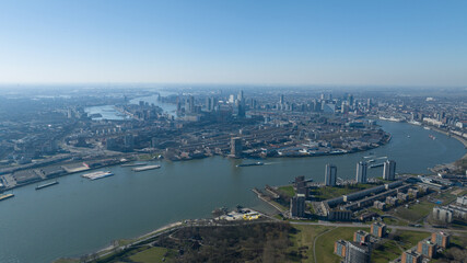 Fototapeta premium Rotterdam, Nieuwe Maas, city skyline, South Holland, The Netherlands, aerial photo.