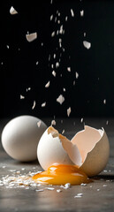Cracked brown chicken egg with broken shell isolated on white background