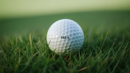 Obraz premium Golf Ball on Grass with 'PAR 4' Text