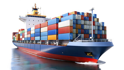 Cargo ship container vessel isolated -  on white background png AI