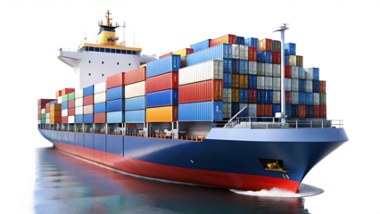 Cargo ship container vessel isolated -  on white background png AI