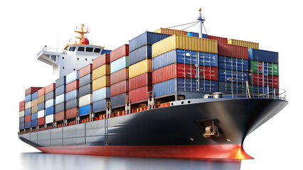 Cargo ship container vessel isolated -  on white background png AI