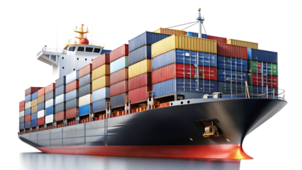 Cargo ship container vessel isolated -  on white background png AI