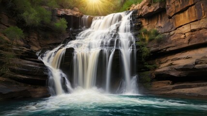 Fototapeta premium Waterfall cascading down rocky canyon
