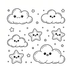 Cute Clouds and Stars Illustration