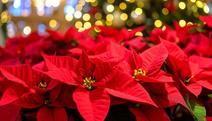 Festive poinsettias in a blurred background