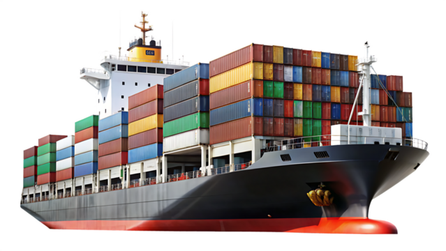 Cargo ship container vessel isolated -  on white background png AI