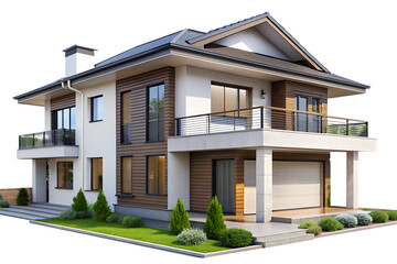 Modern two story house isolated -  on white background png AI