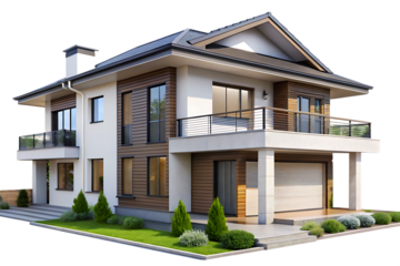 Modern two story house isolated -  on white background png AI