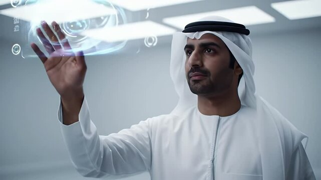 UAE Man Interacting with Futuristic Interface