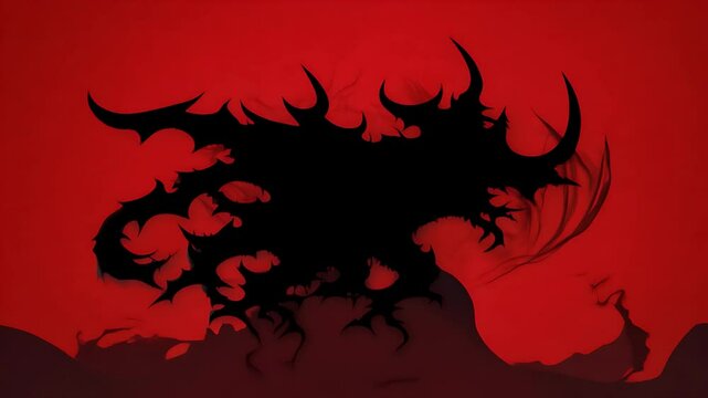 Sinister shadow horned creature slithers blood red backdrop stylized horror animation evoking nightmares dark fantasy crisp K Halloween promos gothic VJ loops