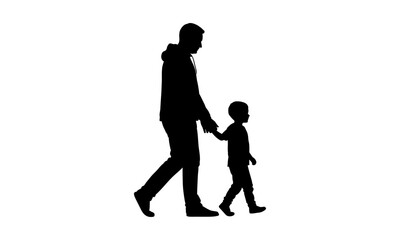 Silhouette of a father and son walking hand in hand in a peaceful moment