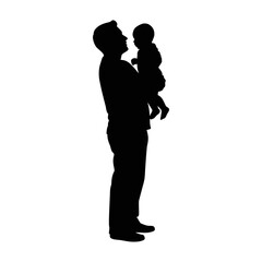 Silhouette of a father holding a child in his arms, showing love and care