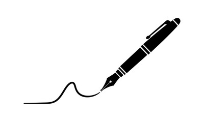 Silhouette of a fountain pen drawing a line isolated on transparent background