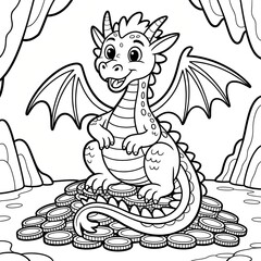 Cute Baby Dragon Sitting on a Pile of Gold Coins