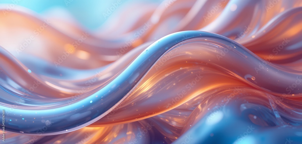 Poster close up of smooth glossy abstract liquid wave forms with soft lighting effects