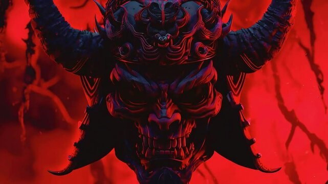 Horned mask in red light