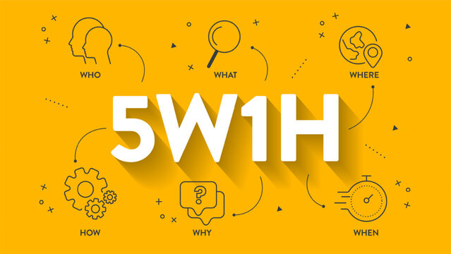 5w1h analysis diagram vector is cause and effect flowcharts, it helps to find effective solutions for problems or for structuring organization, has 6 steps such as who, what, when, where, why and how.