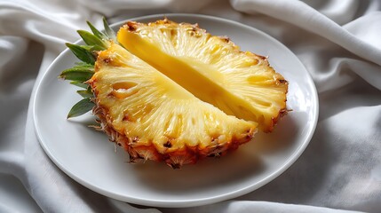 Sliced Pineapple on a White Plate with Soft Background