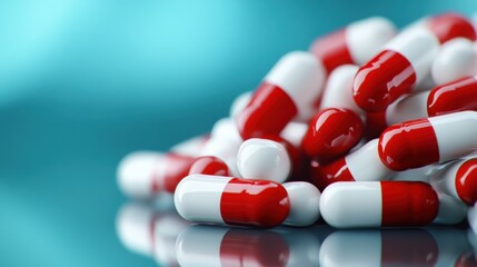 This image showcases a pile of red and white capsules, emphasizing the pharmaceutical industry and the importance of medication in healthcare and wellness for all age groups.