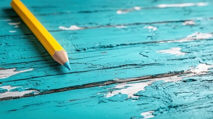 A bright yellow pencil lies on a beautifully textured turquoise surface, representing creativity and inspiration, inviting viewers to unleash their artistic potential and imagination.