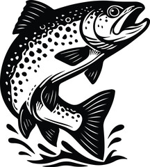 Brown Trout Fish Jumping on white background