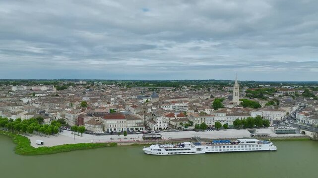 Libourne from a drone, Gironde, Nouvelle-Aquitaine, Saint-Emilion and Pomerol, Southwestern France, Europe