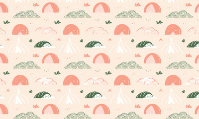 Abstract Hill Landscape Hand-Drawn Seamless Pattern