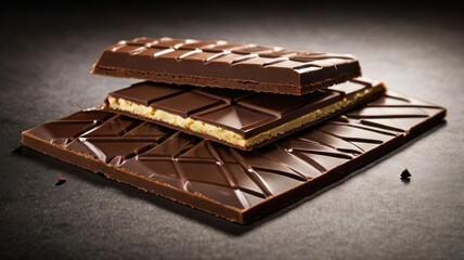 Stacked dark chocolate bars with a creamy filling
