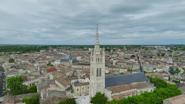 Libourne from a drone, Gironde, Nouvelle-Aquitaine, Saint-Emilion and Pomerol, Southwestern France, Europe