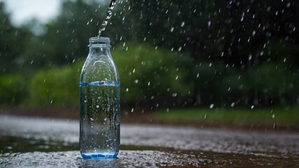 Water bottle in the rain