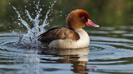 A duck splashing in water