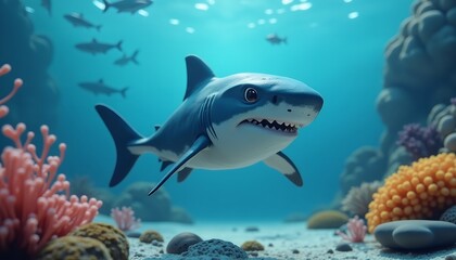Shark in Ocean with Coral Reef