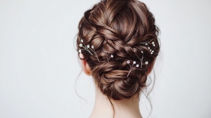 Elegant braided hairstyle with floral accents perfect for weddings or special occasions