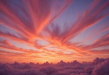 Obraz premium Breathtaking vibrant sunset sky with dramatic colorful clouds spreading across the horizon in peaceful evening